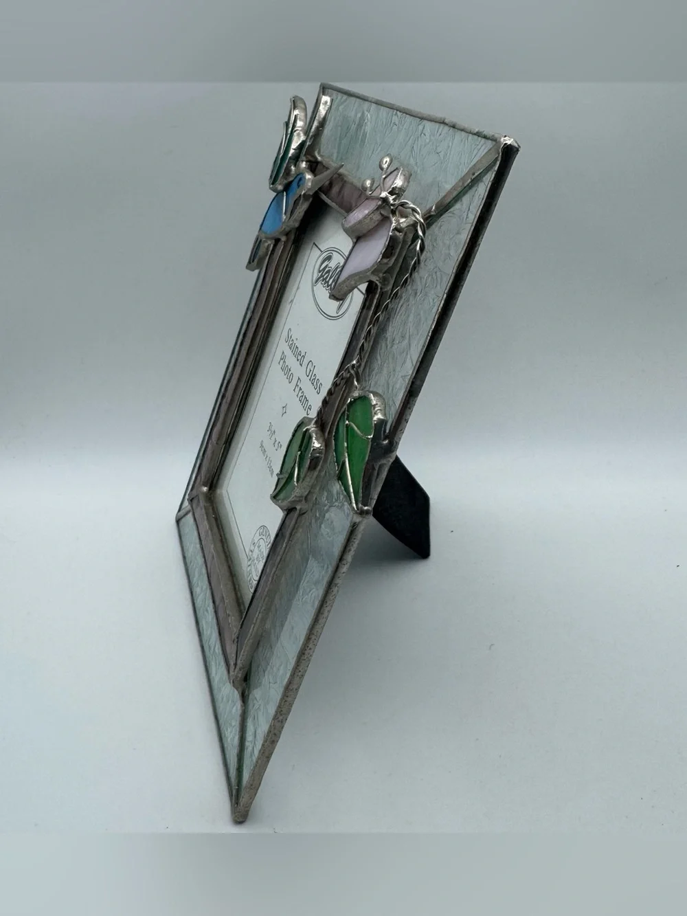 Handmade Stained Glass Hummingbird Photo Frame 3.5x5 Floral Art Glass Desk Frame